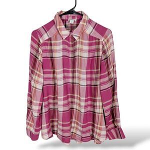 Sundance Shirt Blouse S Long Sleeve Half Button Up‎ Pink Plaid Western
